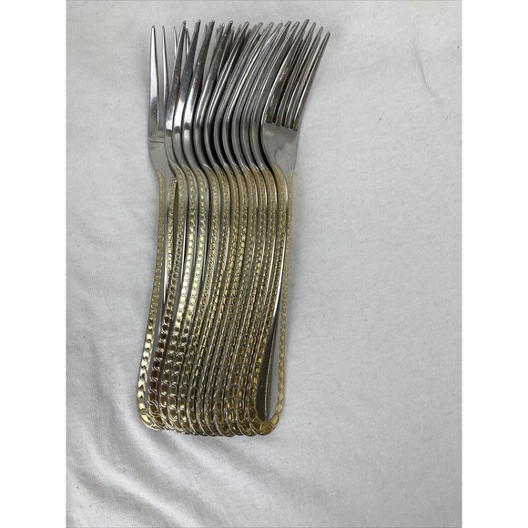 12 Retroneu GOLD ACCENT Chain 7 3/4” 18/8 Korea Stainless Dinner Fork Quality - Picture 9 of 9